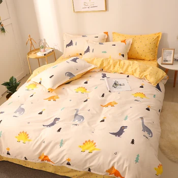 

cartoon dinosaur bedding set duvet cover sheets pillowcases cute bed linen for kids children adult single queen king size