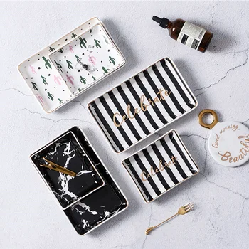 

Nordic Storage Trays Marble Pattern Ceramics Table Minimalist Jewelry Office Desktop Snack Dish Trays Decorative Dessert Tray