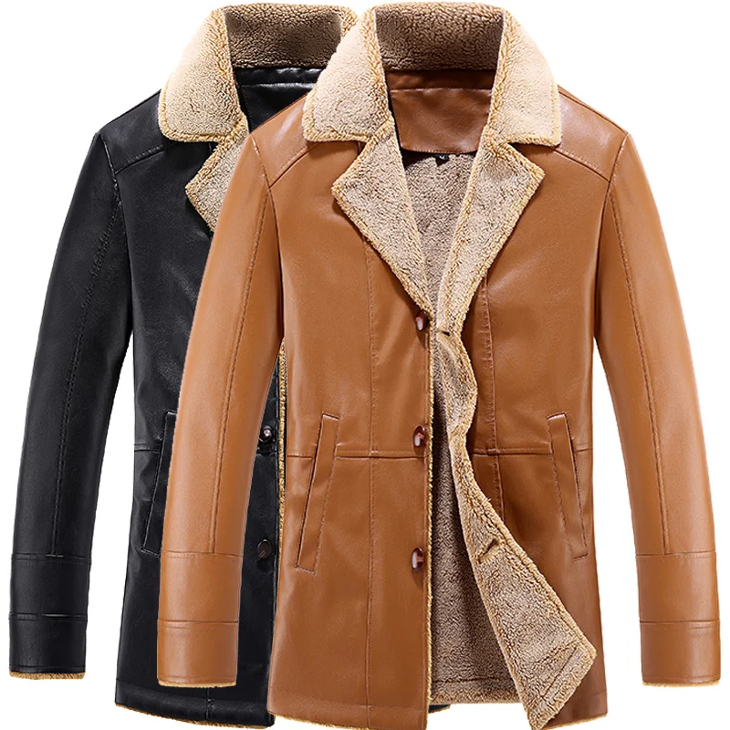 Men's jacket warm cotton coat men leather jackets, PU leather jacket