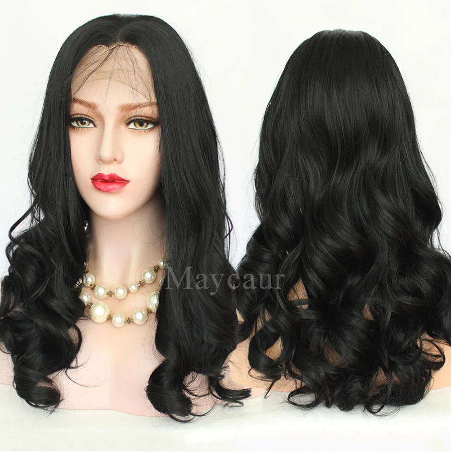 Maycaur Black Wavy Synthetic Lace Hair Front Wigs for Black Women Short Bob Glueless Wigs with Natural Baby Hair