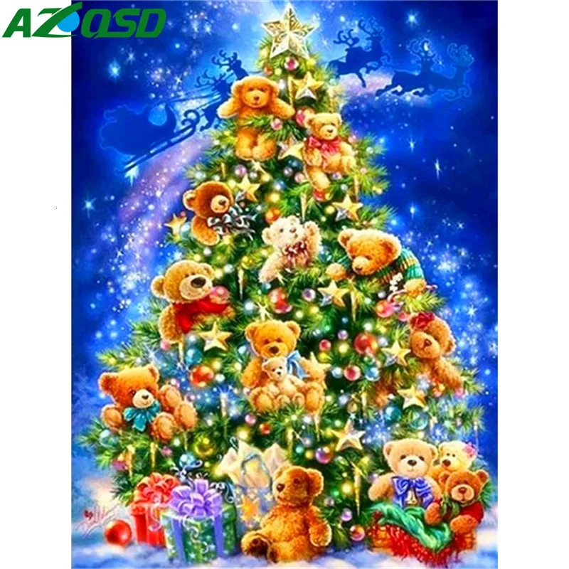 AZQSD бриллиантовый рисунок Рождество дерево ручной работы картина Стразы полный квадратный алмаз вышивка мультфильм домашний декор