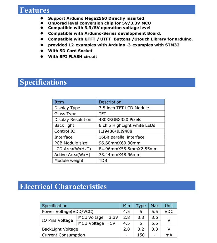 ShengYang 1 шт. 3,5 дюймовый TFT ЖК-экран модуль Ultra HD 320X480 для Arduino MEGA 2560 R3 плата