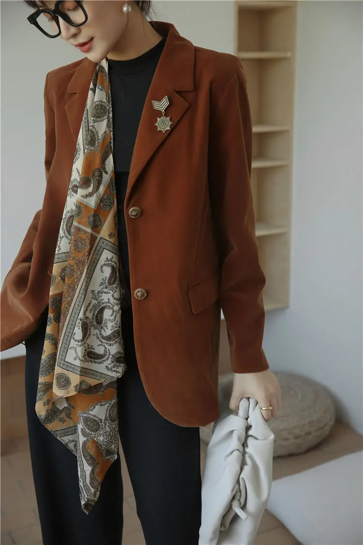 XITAO Vintage Women Blazer Women Single Button Small Fresh Autumn Pocket Plus Size Notched Collar Casual Style Coat GCC2382