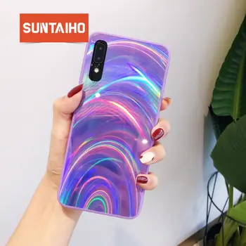 

Laser Tempered Glass Gradient Colorful Cover for Samsung a50 Glossy silicone Case a50 70 30 S8 S9 S10 Plus Note 8 9 Note 10 Pro