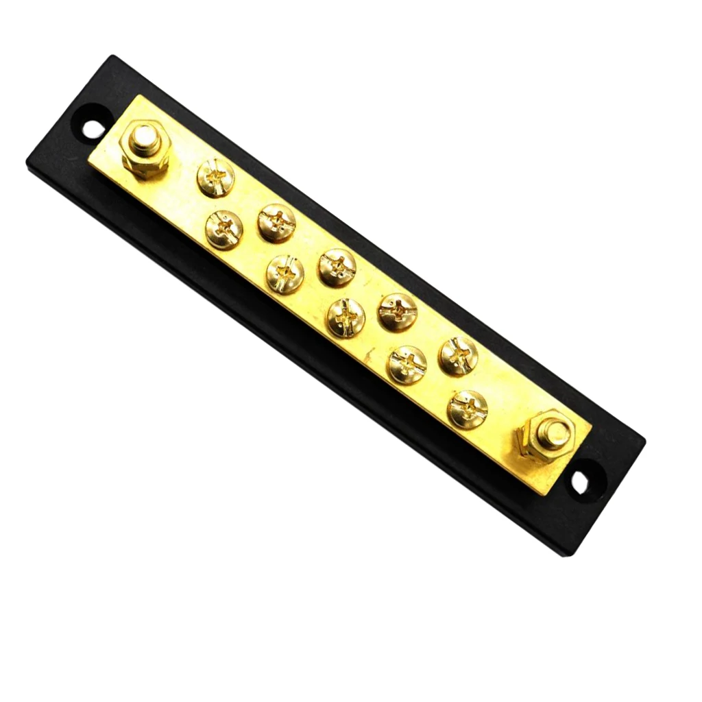10 Screws Brass Bus Bar Power Distribution Block 150A DC 48V for Cars（2 stud)