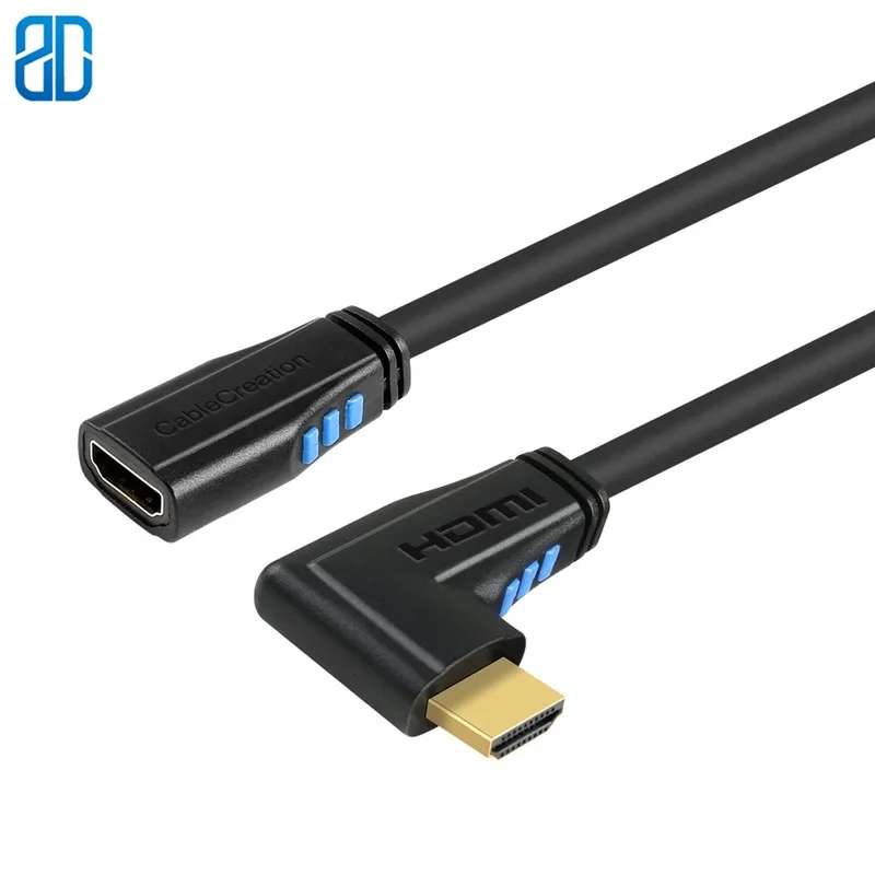 HDMI 2,0 кабель-удлинитель, левый угол 90 градусов вертикальный левый 4K(60 Гц) HDMI 2,0 Мужской к женскому кабелю, Канал возврата аудио