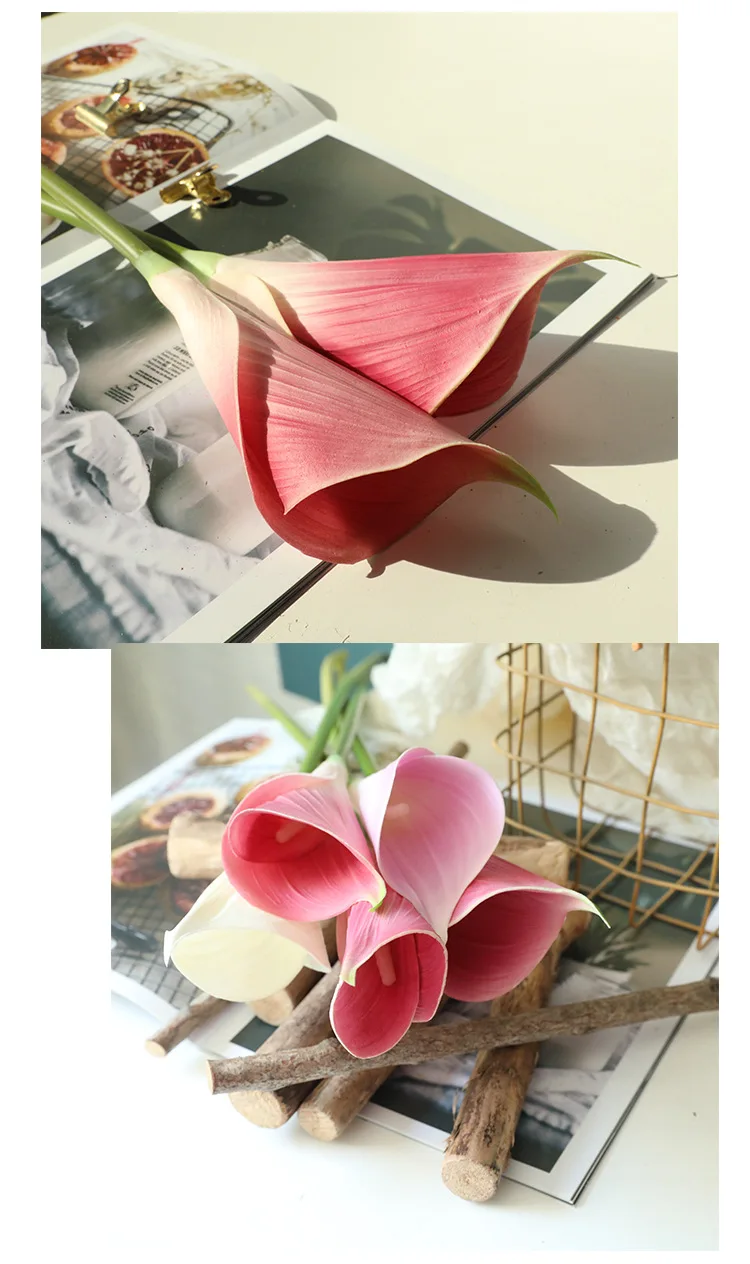 JAROWN PU 인공 꽃 칼라 릴리 무리 가짜 꽃 웨딩 부케 DIY 테이블 홈 웨딩 장식 녹색 식물 Tuin Decoratie (28)