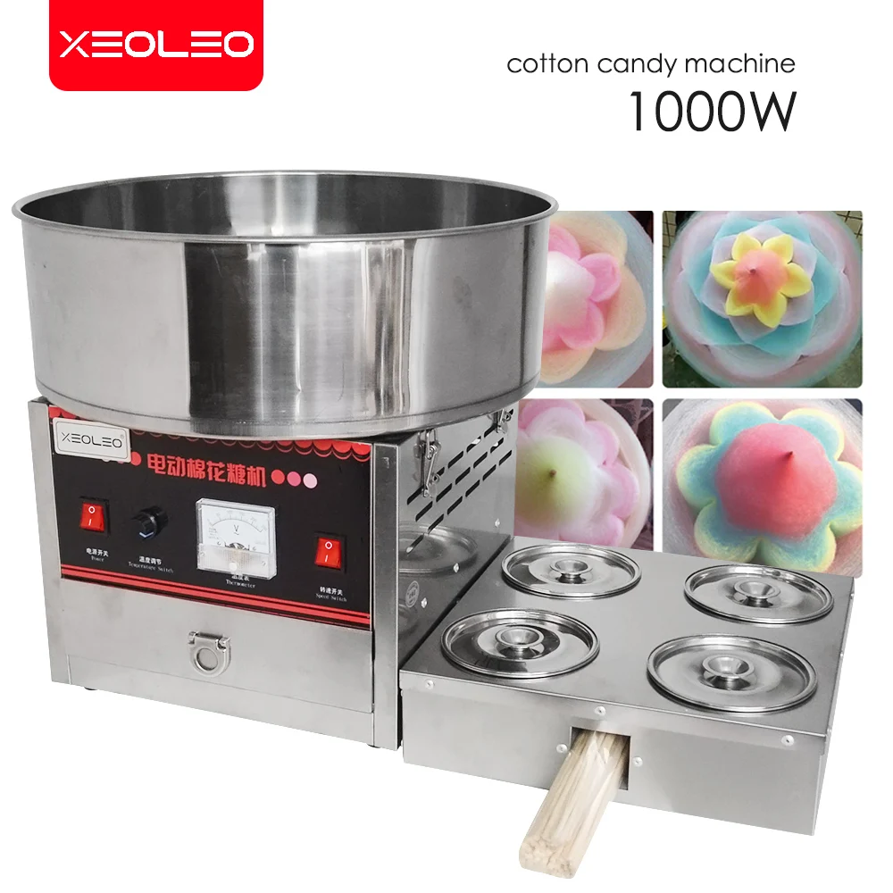 

XEOLEO Commercial Cotton Candy Maker 1000W Electric Cotton Candy Machine DIY Fancy Candy Floss Machine 4 Tank Stainless Steel