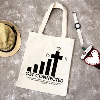 

Get Connected To Jesus Handbags Hot Selling Fashion Handbag Canvas Bag Tote Ladies Casual Shoulder Bag Reusable Shopping Bags