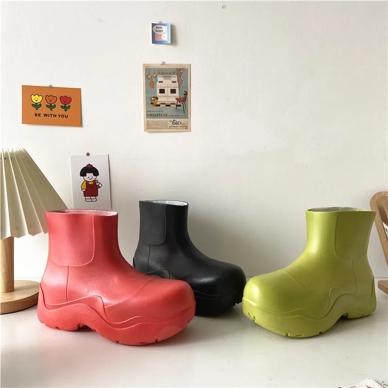 Botas de lluvia con plataforma para mujer, botines impermeables de goma con diseño de moda, Color verde, 2020
