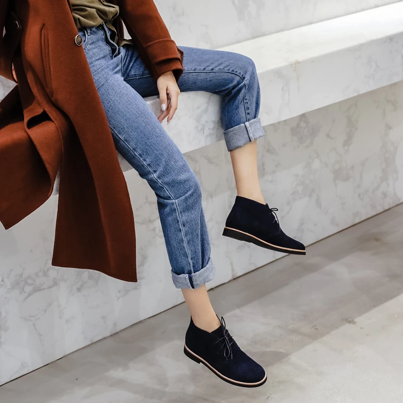 Donna-in Genuine Leather Ankle Boots for Women Classic Casual Flat