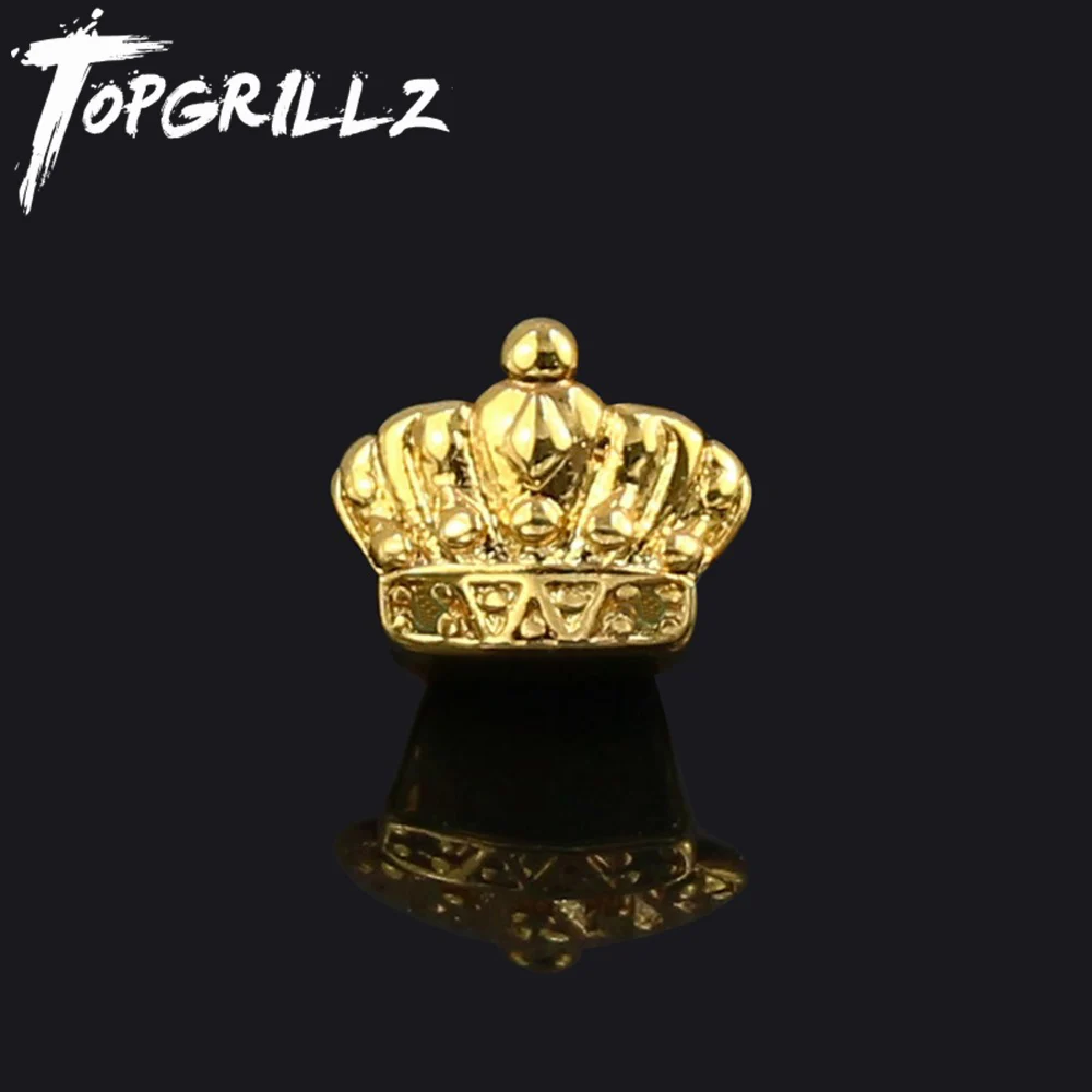 TOPGRILLZ корона с покрытием желтого золота одно зубчатое кольцо верхние клыки в