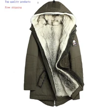 Парка, пальто с натуральным мехом, мужская зимняя куртка, натуральный волчий мех, подкладка, теплая одежда, длинные мужские куртки, парки 1125 KJ2437