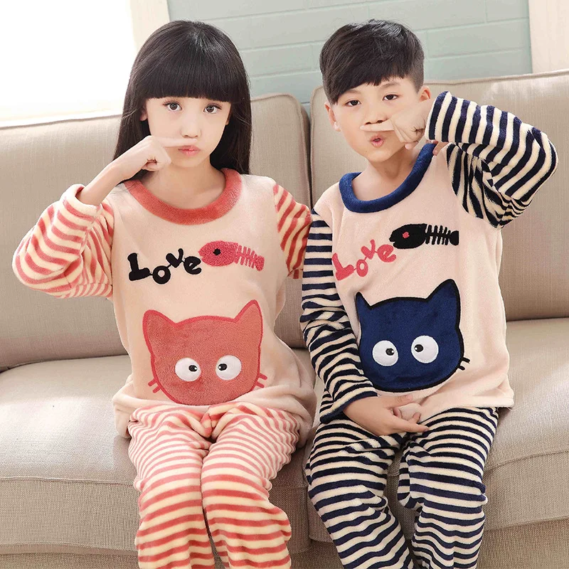 

Autumn & Winter Children Coral Velvet Pajamas Cute Princess Girls Flannel Thick Set Big Boy Tracksuit