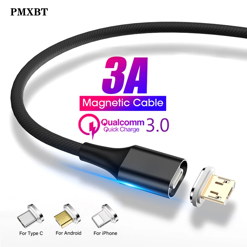

3A Quick Charger 3.0 Magnetic Cable For iPhone XS MAX Fast Micro USB Type C Magnet Type-C Mobile Phone Cable For Samsung S10 A50
