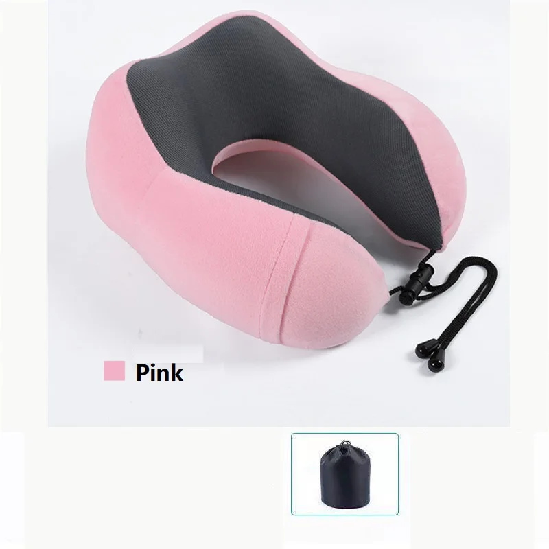 Pink U-образная Шейная портативная подушка для путешествий с эффектом памяти, хлопок, медлетлетный самолет, самолет, сон в путешествиях, Шейная подушка для шеи - Цвет: Pink