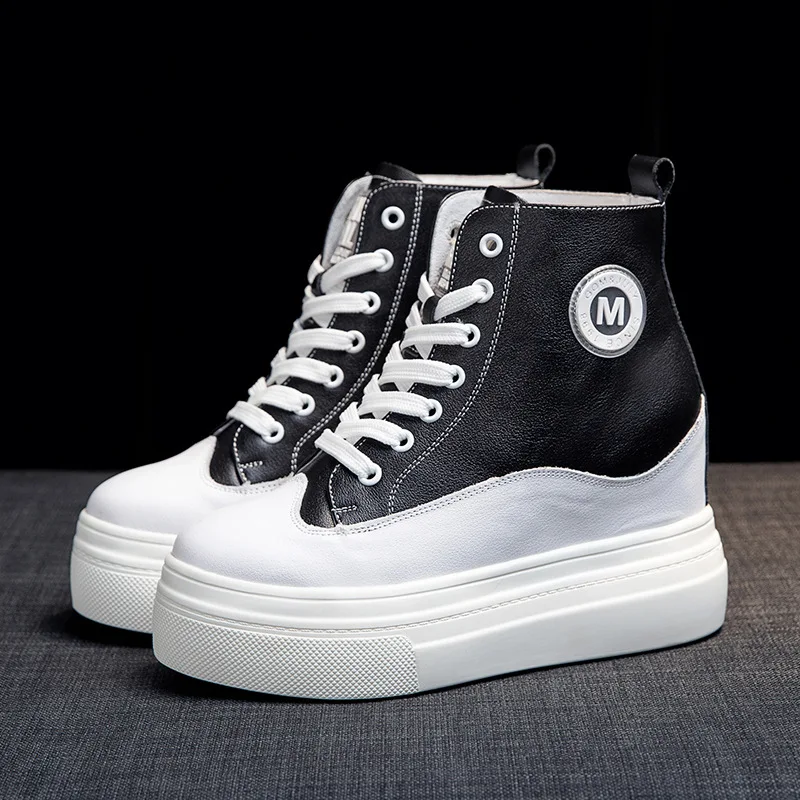 

CINESSD Genuine Leather Sneakers Women Shoes High Heel New 2020 Spring Platform Sneakers For Women Fashion Wedges Shoes Woman 34