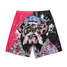 Мужские новые пляжные шорты с 3D принтом милой собаки пляжные шорты Бермуды размера плюс шорты для серфинга мужские розовые черные Лоскутные Пляжные штаны