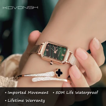 

KOVONSH Square Mesh Stainless Steel Watches Green Small Dial Women Luxury Casual Clock Ladies Quartz Wrist Watch Dropshipping