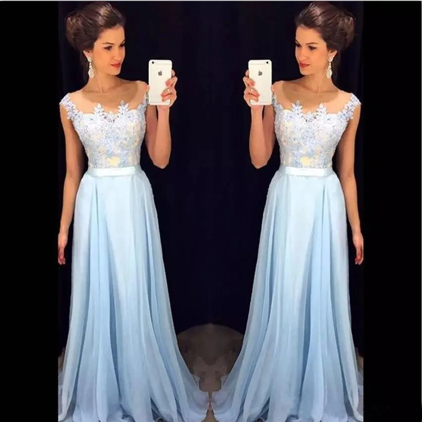 light blue formal dress with sleeves