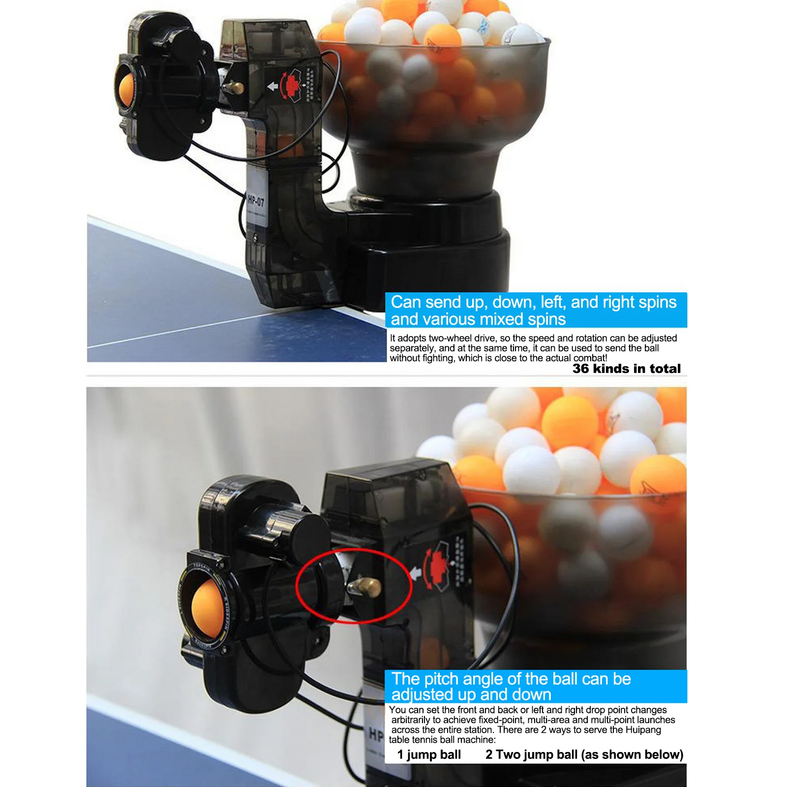 Description Picture 4 of itemHP-07 Table Tennis Robot Trainer Ping Pong Ball Launcher Machine Automatic Multi Modes Table Tennis Balls Training Device