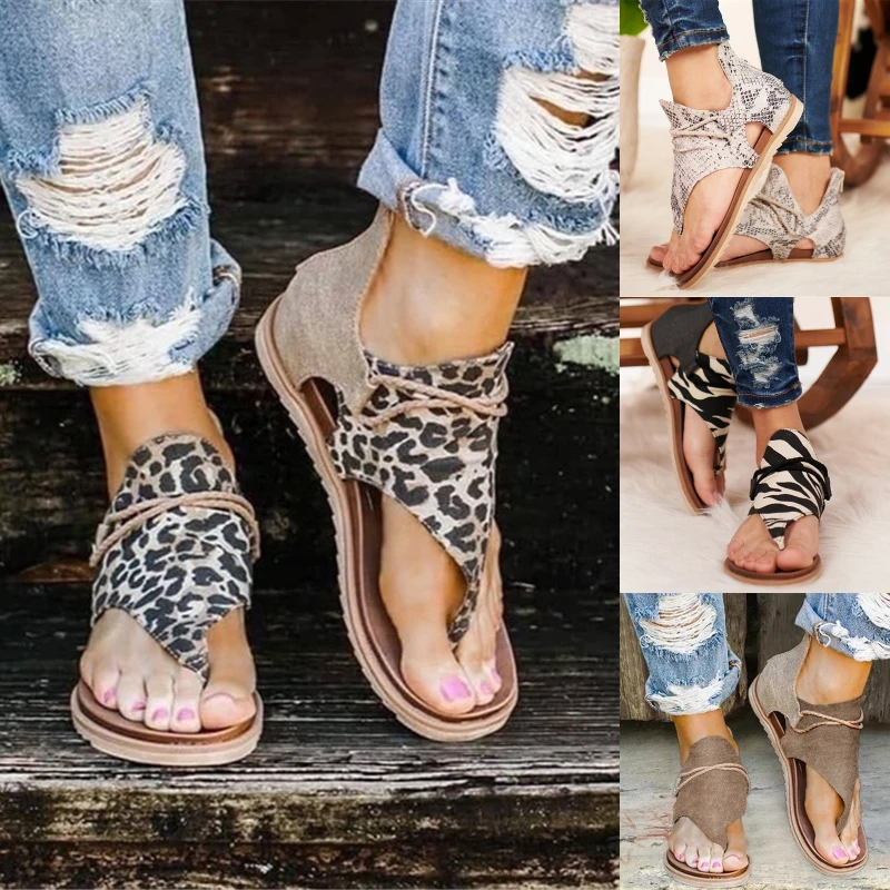 2020 Women Sandals Leopard Print Summer Shoes Large Size Andals Flat Womens | Обувь