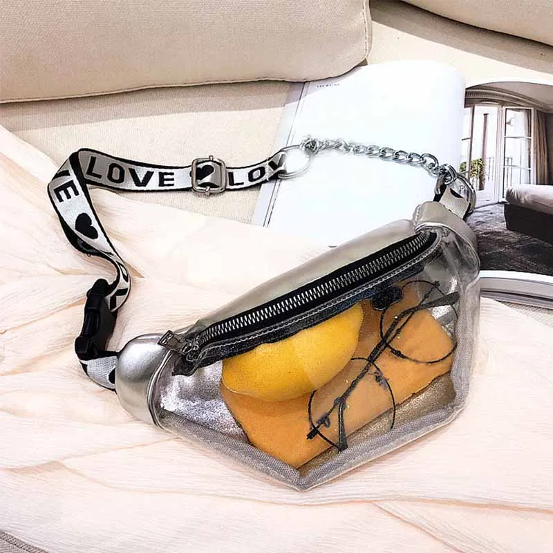

Fashion Summer Transparent Fanny Packs For Women 2019 Chain Waist Packs Lady Small Belt Bags Female Chest Bag Travel Waist Pack