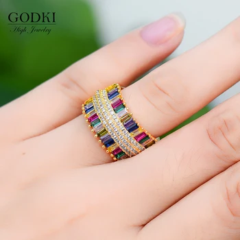 

GODKI Rainbow Color Luxury Party Statement Stack Rings For Women Wedding Cubic Ziron CZ Wedding Dubai Bridal Finger Ring 2020