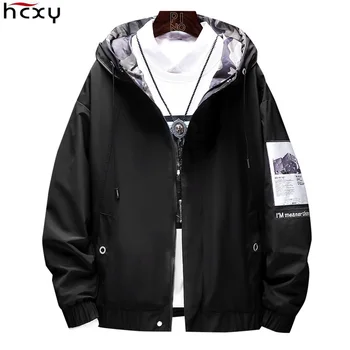 

HCXY 2019 Men's Hooded Jackets Coats Autumn Spring Men Clothes Outwear Coat Jacket Male Windproof Zipper Standing colloar