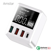 Amstar Quick Charge 3.0 30W USB Charger LED Display Mini USB Type C Charger For iPhone Samsung Huawei Travel Wall Adapter