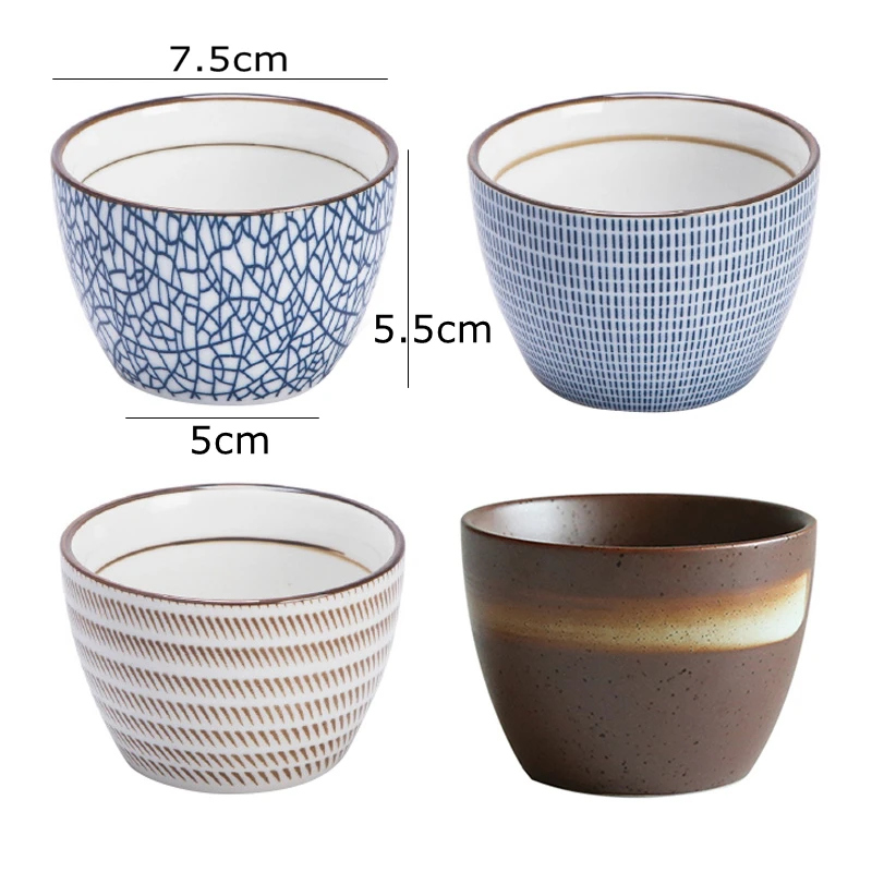Set of 4pcs Japanese Style Tea Cups Ceramic Water Cups Creative Stripe Design Teaware Set kungfu Tea Tool 150ml