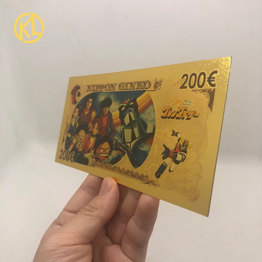 new 10 pcs UFO Robot Grendizer Goldorak Japanese Anime 200 EURO Gold Banknote card for childhood memory Collection