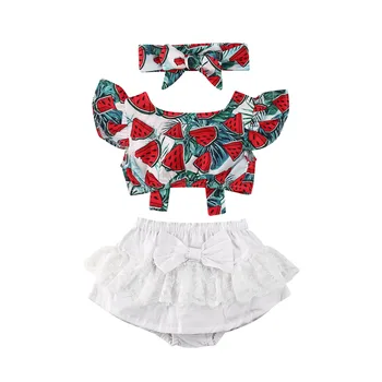 

3Pcs Newborn Toddler Baby Girl Clothes Sets 0-24M Floral Crop Top Lace Bow Shorts Headband Sunsuit Outfit