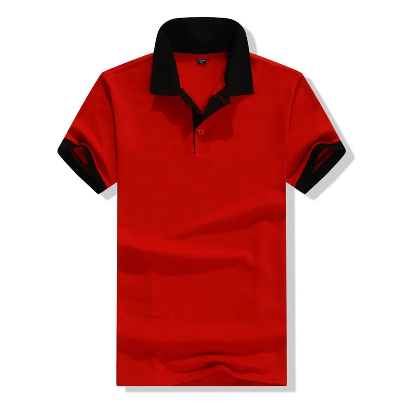 Брендовая мужская рубашка поло с логотипом на заказ, деловая Повседневная однотонная мужская рубашка поло с коротким рукавом, высокое качество, чистый хлопок - Цвет: 1608 red  black