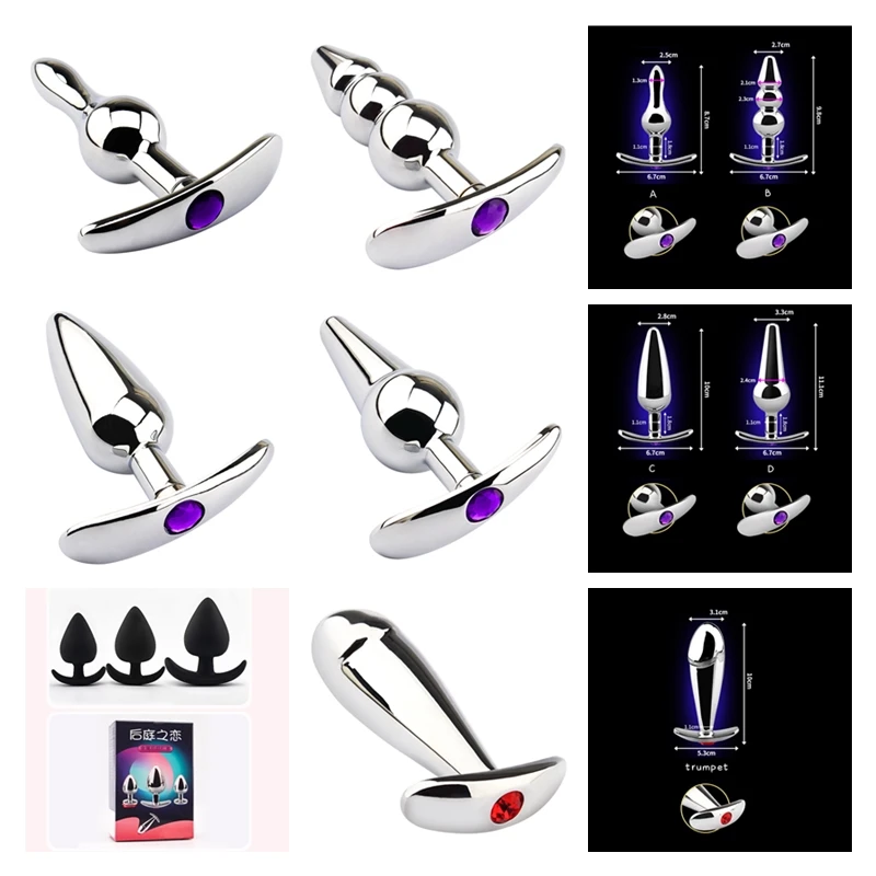 Анальная пробка из нержавеющей стали металлическая с ювелирными изделиями