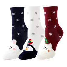 Милые Носки с рисунком женские хлопковые забавные зимние носки Kawaii Носки Harajuku Рождественский подарок для девочек 3 пар/лот# F