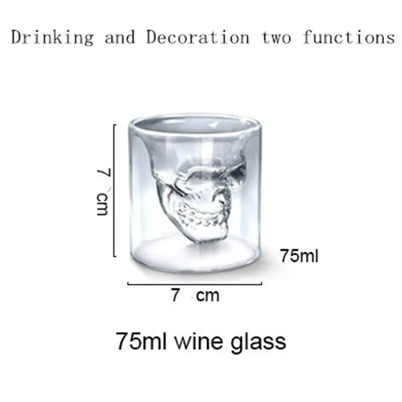 Transparent Skull Head Glass Cup For Whiskey Bar Halloween Wine Glass Drinking Decoration two functions Decorative Bottle - Цвет: 75ML