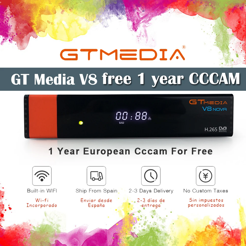 

Tv-Receiver Servers GTmedia v8 nova DVB-S2 Freesat Satellietontvanger V8 Super H.265 bulit in WIFI free 1 year ccam spain cline