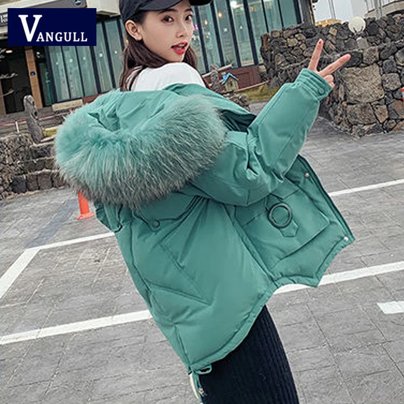

Vangull Women Winter Parkas Coat Long Sleeve Hooded Jackets 2019 New Casual Big Fur Collar Thick Solid Zipper Winter Jackets