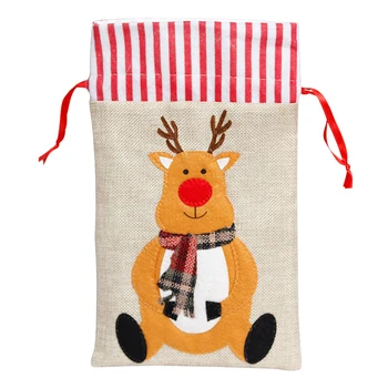 

Christmas Gift Storage Bag Canvas Drawstring Candy Toy Pouches Xmas Decoration Organization Gift Small Bags For Kid Snowman Elk