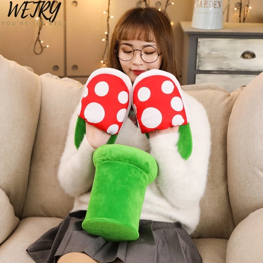

IN 2020 Women Halloween Carnival Fancy Funny Flower Cosplay Shoes Super Mario Cannibal Flower Piranha Slip on Home Wear Slippers