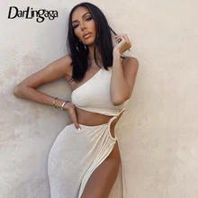 

Darlingaga Asymmetrical Fashion One Shoulder White Maxi Dress Long Cut Out Beach Summer Sexy Dresses Women Side Split Club Party
