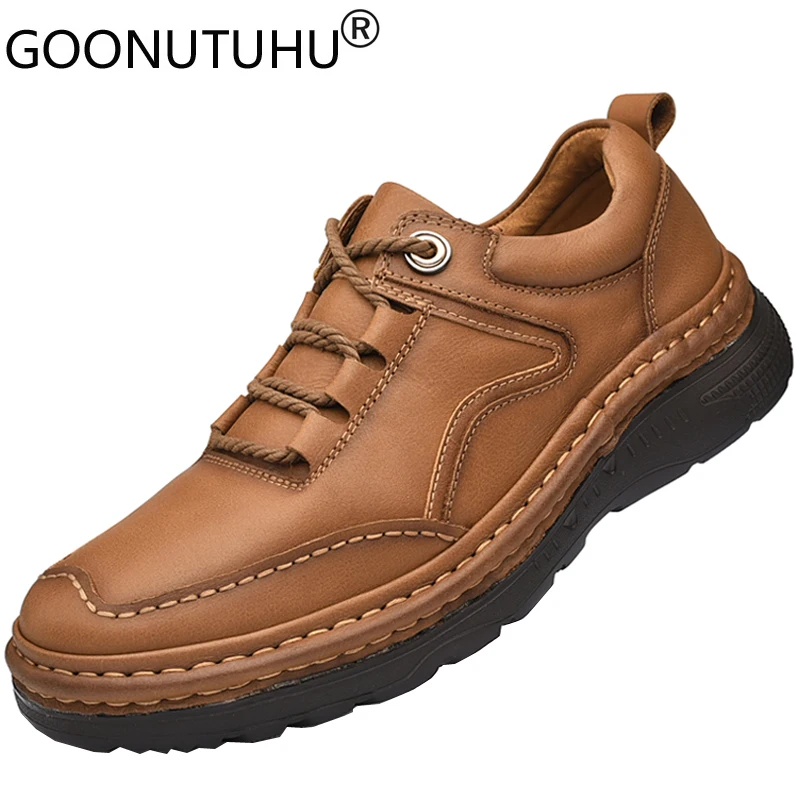 

2020 style men's shoes casual genuine leather flats sneakers male classics solid lace up shoe comfortable platform shoes for men