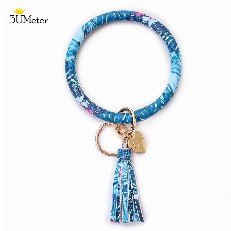 Key ring-17 3UMeter Новая мода браслет цепочка для ключей брелок-браслет из искусственной кожи O/круглый ключ цепь браслет с кисточками для Для женщин и девочек - Цвет: Key ring-17