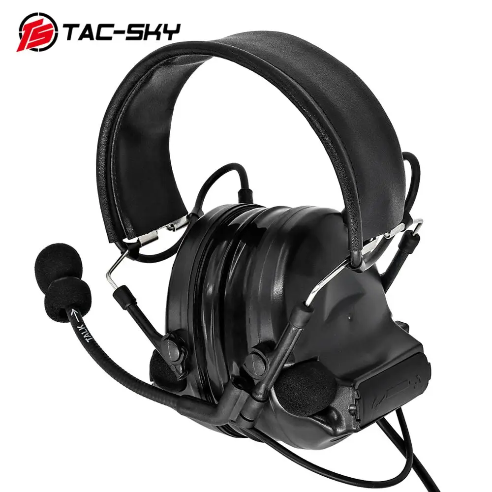 TAC-SKY U94 Kenwood plug PTT + COMTAC II silicone earmuffs noise reduction pickup military shooting tactical headset BK