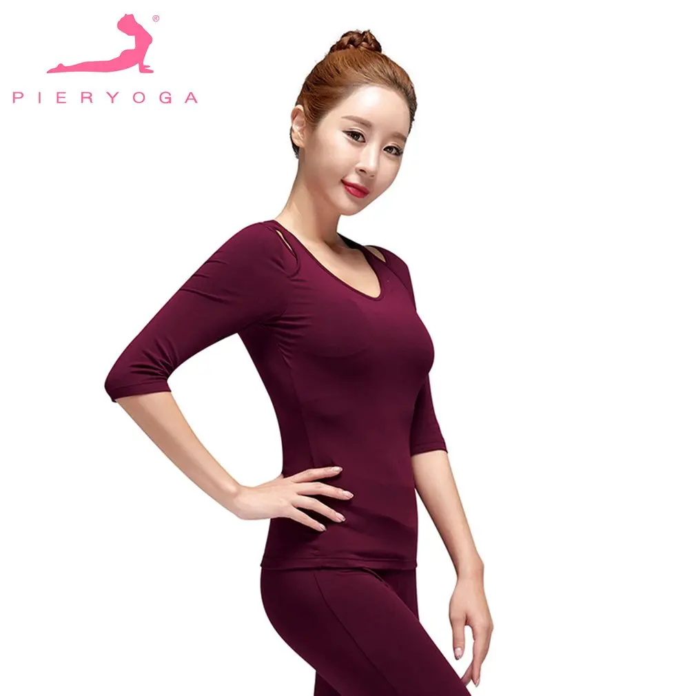 Pier yoga Женская футболка с сетчатым дизайном для йоги, тонкая эластичная быстросохнущая футболка со средними рукавами