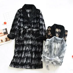 Japanese New Autumn and Winter Men's Nightgown Long Flannel and Velvet Thick Robe Home Service Men's Plus Size Bathrobe Kimono