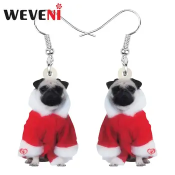 

WEVENI Acrylic Christmas Costume Pug Dog Earrings Drop Dangle Animal Jewelry For Women Girls Teens Festival Party Gift Accessory