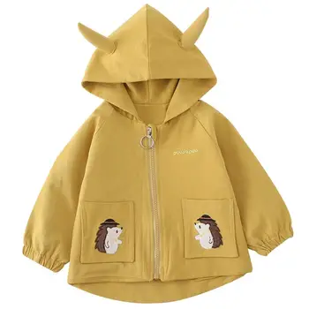 

Famuka Girls Jackets Autumn Spring Kids Girl Hooded Coat Hedgehog Embroidery Children Outerwear Clothing for Little Girl Outfits