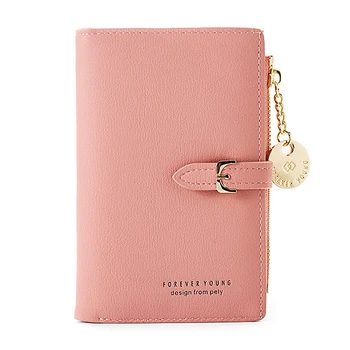 

Women PU Leather Pendant Wallet Bifold Coin Purse Belt Buckle Clutch Card Holder with ID Window for Lady Brief Short Clutch Bag
